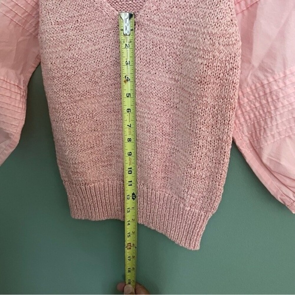 la vie rebecca taylor poplin blouse babydoll top peach pink knit v-neck preppy - Picture 11 of 14